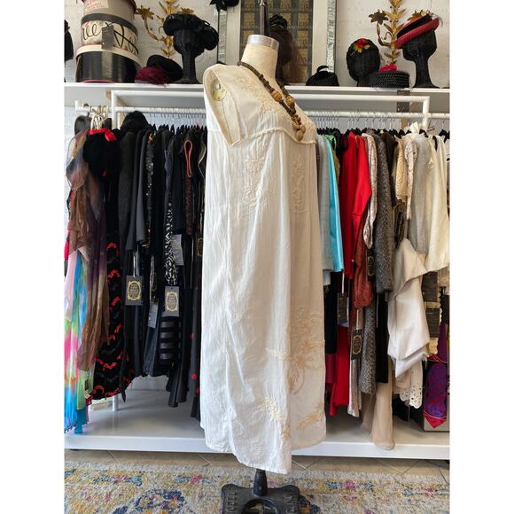 vintage 1970s embroidered ivory cotton Mexican dress puebla oaxacan tunic boho - Picture 8 of 13